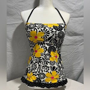 Floral Swim Halter Top with Yellow and Black Floral Design